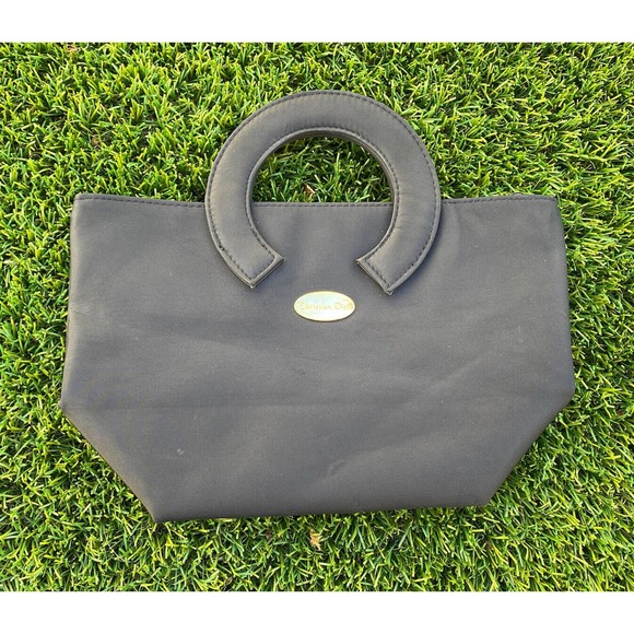 Dior Handbags - Christian Dior Vintage 80s Circa VIP Black Gold Logo Make Up Cosmetic Bag Tote